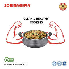 SOWBAGHYA Aluminium Biryani Pot with Lid, 3 Liters (Black) Handi, Patila, Bhagona, Tapeli with LID, Multipurpose Aluminium Cooking Utensil for Kitchen, Dishwasher Safe, Metal Spoon Friendly, Non-Stick-4