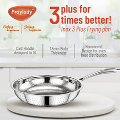 Praylady INOX 3+ Series Frypan | Stainless Steel Fry Pan 22 cm | Hammered Steel Frypan | Stainless Steel Cookware | Gas and Induction Compatible | Silver-3