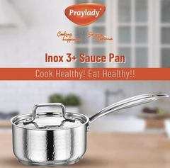 Praylady INOX 3+ Series Saucepan 16 cm | Hammered Saucepan with Thick Stainless Steel Base | Sauce Pot with Stainless Steel Lid | Milk Pan with Lid | Gas and Induction Compatible | Silver-3
