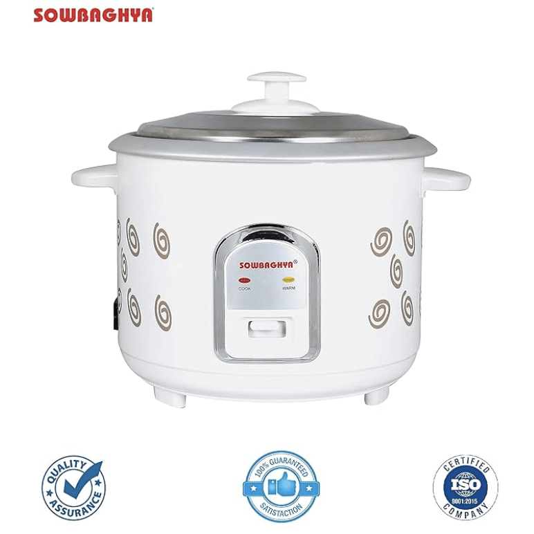 SOWBAGHYA 1.8L Rice Cooker with Inner Pot, White | Digital Rice Cooker | with Steam & Rinse Basket | Stainless Steel | One-touch Operation and Keep Warm Function