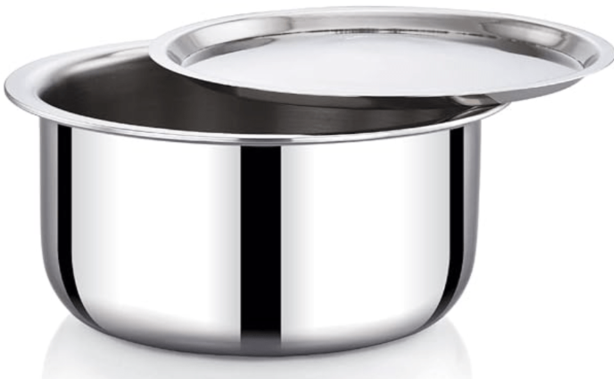 Praylady Nexon Series Triply Cooking Pot With Lid | Stainless Steel Handi Casserole without Handle | Cooking Vessel for Kitchen | Tri-Ply Bottom | Deep Kadai With Lid | Induction & Gas compatible | Silver