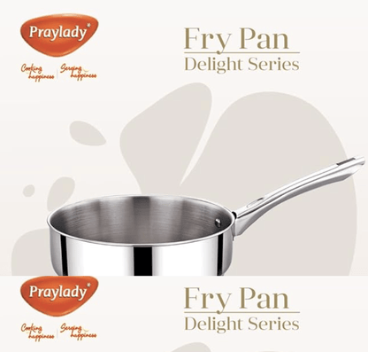 Praylady Ecstasy Series 3 Ply Base Frypan 22 cm | Stainless Steel | with Riveted Strong Handle & Induction Base | Compatible with All Cooktops Including Induction |