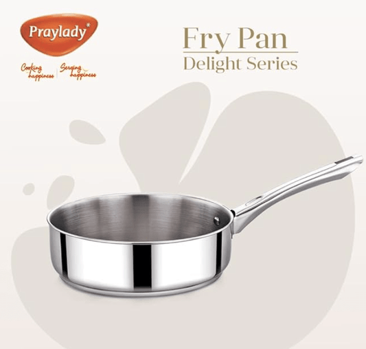 Praylady Delight Series 3 PLY Base Frypan 24 cm | Stainless Steel Pan with Riveted Handle and Induction Base | Compatible with All Cooktops Including Induction |