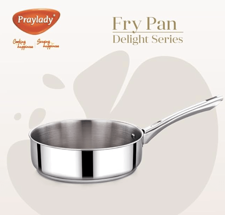 Praylady Delight Series 3 PLY Base Frypan 24 cm | Stainless Steel Pan with Riveted Handle and Induction Base | Compatible with All Cooktops Including Induction |-2