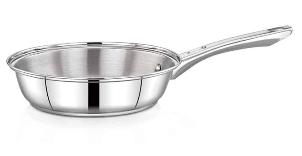 Praylady Ecstasy Series 3 Ply Base Frypan 22 cm | Stainless Steel | with Riveted Strong Handle & Induction Base | Compatible with All Cooktops Including Induction |
