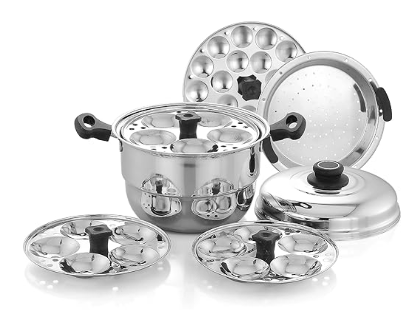 Praylady Multi Idli Pot With Stainless Steel Lid | Multi - Kadai | Idli Pot With Lid | Multi-Purpose Idly Pot | Gas And Induction Compatible (15 Multi Idli Pot)