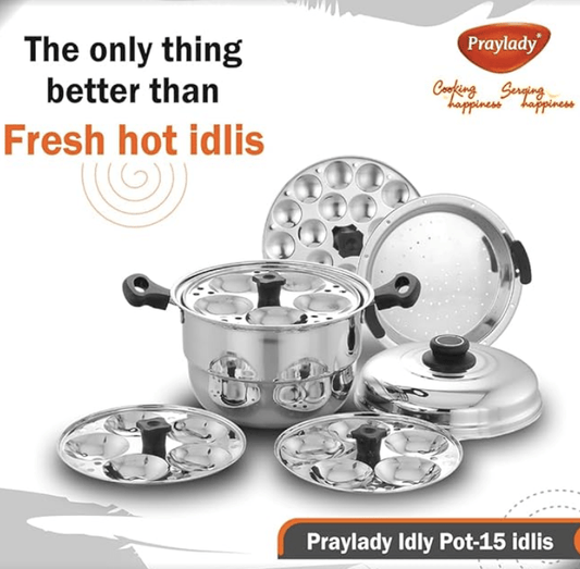 Praylady Multi Idli Pot With Stainless Steel Lid | Multi - Kadai | Idli Pot With Lid | Multi-Purpose Idly Pot | Gas And Induction Compatible (15 Multi Idli Pot)