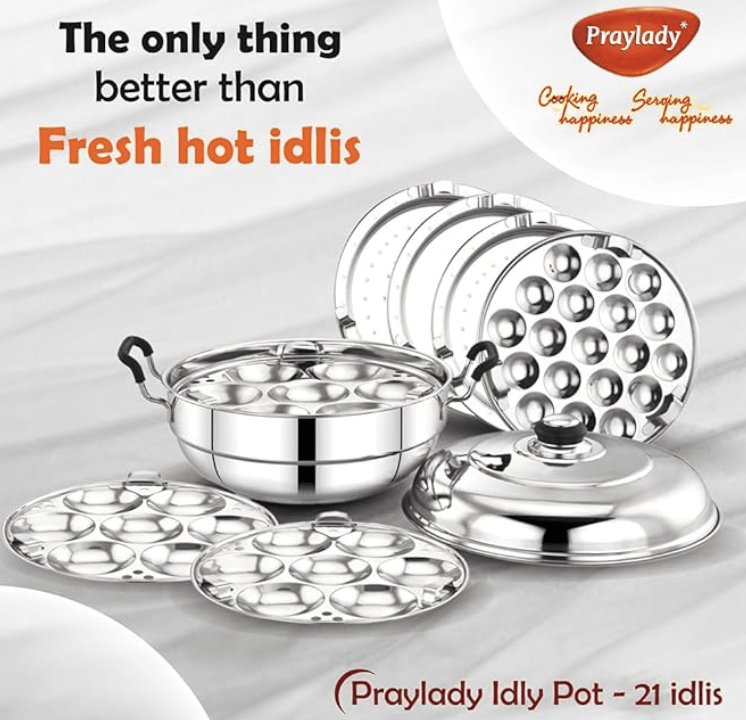 Praylady Multi Idli Pot With Stainless Steel Lid | Multi - Kadai | Idli Pot With Lid | Multi-Purpose Idly Pot | Gas And Induction Compatible (21 Multi Idli Pot)