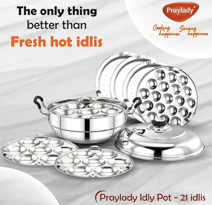 Praylady Multi Idli Pot With Stainless Steel Lid | Multi - Kadai | Idli Pot With Lid | Multi-Purpose Idly Pot | Gas And Induction Compatible (21 Multi Idli Pot)