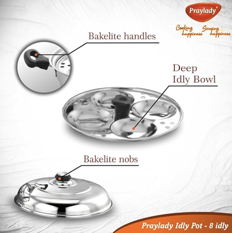 Praylady Multi Idli Pot With Stainless Steel Lid | Multi - Kadai | Idli Pot With Lid | Multi-Purpose Idly Pot | Gas And Induction Compatible (8 Multi Idli Pot)