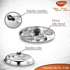 Praylady Multi Idli Pot With Stainless Steel Lid | Multi - Kadai | Idli Pot With Lid | Multi-Purpose Idly Pot | Gas And Induction Compatible (8 Multi Idli Pot)-2