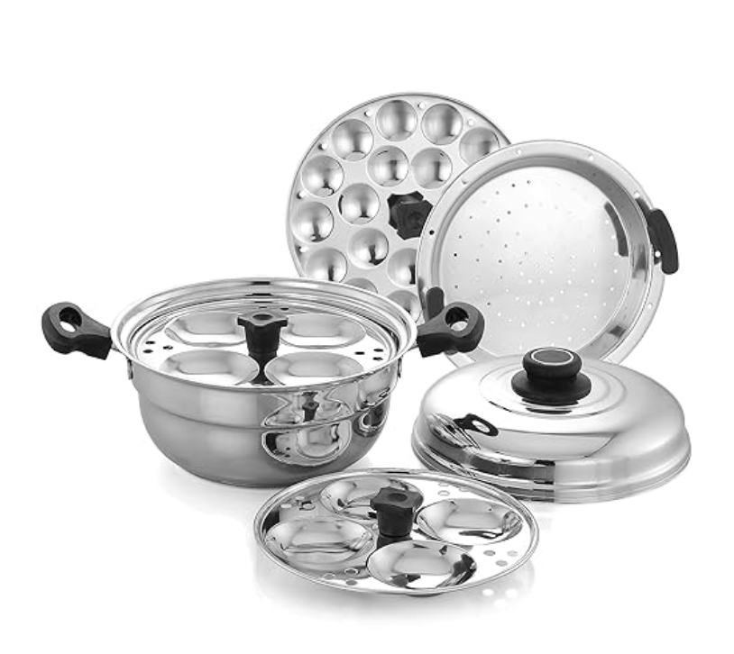Praylady Multi Idli Pot With Stainless Steel Lid | Multi - Kadai | Idli Pot With Lid | Multi-Purpose Idly Pot | Gas And Induction Compatible (8 Multi Idli Pot)