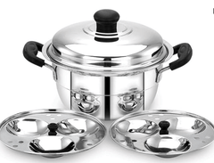 Praylady Multi Idli Pot | 6 Idli Pot | Idli Pot With Lid | 3 Idli in a Plate | 2 Plates | 3 Ply base | Multi Kadai | Stainless Steel Idli Pot | Multi Idli Pot Stainless Steel |-1