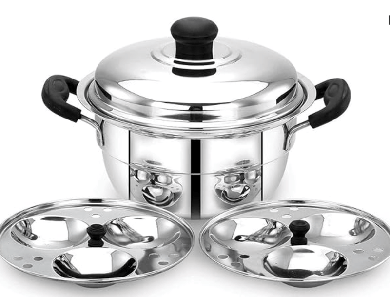 Praylady Multi Idli Pot | 6 Idli Pot | Idli Pot With Lid | 3 Idli in a Plate | 2 Plates | 3 Ply base | Multi Kadai | Stainless Steel Idli Pot | Multi Idli Pot Stainless Steel |-1