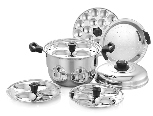 Praylady Multi Idli Pot With Stainless Steel Lid | Multi - Kadai | Idli Pot With Lid | Multi-Purpose Idly Pot | Gas And Induction Compatible (12 Multi Idli Pot)