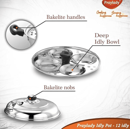 Praylady Multi Idli Pot With Stainless Steel Lid | Multi - Kadai | Idli Pot With Lid | Multi-Purpose Idly Pot | Gas And Induction Compatible (12 Multi Idli Pot)