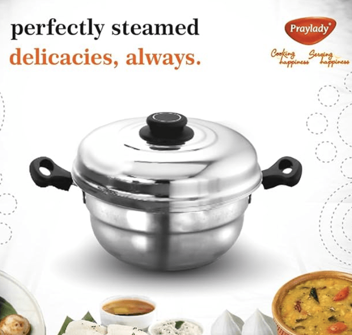 Praylady Multi Idli Pot With Stainless Steel Lid | Multi - Kadai | Idli Pot With Lid | Multi-Purpose Idly Pot | Gas And Induction Compatible (10 Multi Idli Pot)