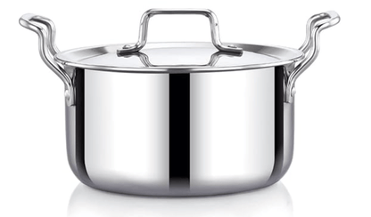 Praylady Nexon Series Triply Stock Pot with Lid | Triply Stainless Steel | Stock Pot with Lid | Size - 20 CM | Stainless Steel Lid | Suitable for All Induction & Gas Compatible | Silver