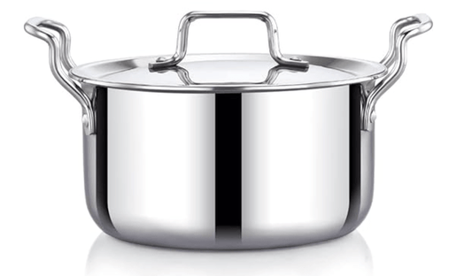Praylady Nexon Series Triply Stock Pot with Lid | Triply Stainless Steel | Stock Pot with Lid | Size - 20 CM | Stainless Steel Lid | Suitable for All Induction & Gas Compatible | Silver