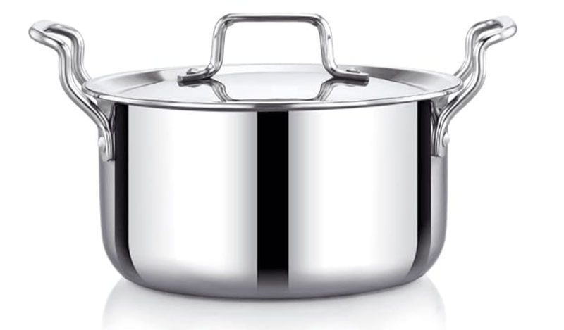 Praylady Nexon Series Triply Stock Pot with Lid | Triply Stainless Steel | Stock Pot with Lid | Size - 20 CM | Stainless Steel Lid | Suitable for All Induction & Gas Compatible | Silver-1