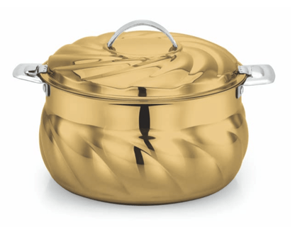 PRAY-LADY Praylady S-Model Hotpot Gold | சிறந்த தோற்றத்தை அளிக்கும் எக்ஸோடிக் டிசைன் | ஸ்டீல் மூடியுடன் கூடிய இன்சுலேட்டட் ஸ்டெயின்லெஸ் ஸ்டீல் கேசரோல் | ஹாட் பாட் சர்விங் கேசரோல்கள்/சப்பாத்தி பாக்ஸ்/ஹாட் கேஸ் (3500 ML) 