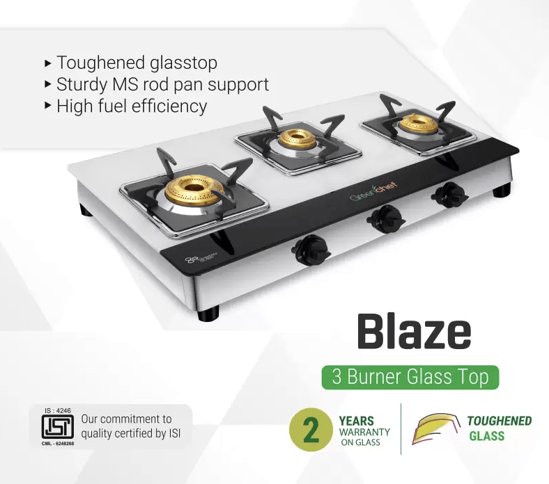 Greenchef Blaze JUMBO Burner Glass Manual Gas Stove  (3 Burners)