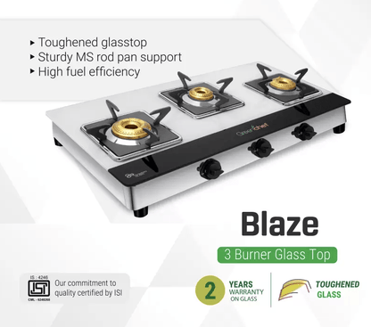 Greenchef Blaze JUMBO Burner Glass Manual Gas Stove  (3 Burners)