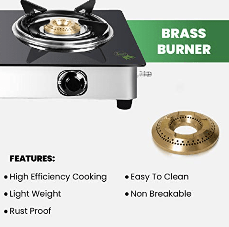 Greenchef Crystal Glass Top Gas Stove, Black (2 Burner) (2 Burner), Manual