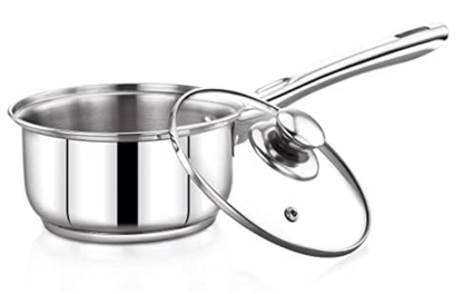 Praylady Delight Series 3 Ply Base Saucepan | Size - 18 Cm | Stainless Steel Sauce Pan with Glass Lid | 1.8 Liter Capacity | Induction and Gas Stove Friendly | Milk Pan