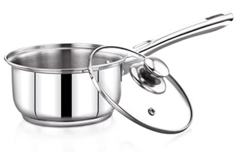 Praylady Delight Series 3 Ply Base Saucepan | Size - 18 Cm | Stainless Steel Sauce Pan with Glass Lid | 1.8 Liter Capacity | Induction and Gas Stove Friendly | Milk Pan-1
