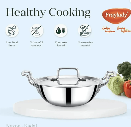 Praylady Stainless Steel Handi Casserole with Lid, Nexon Series Triply Kadai with Capacity