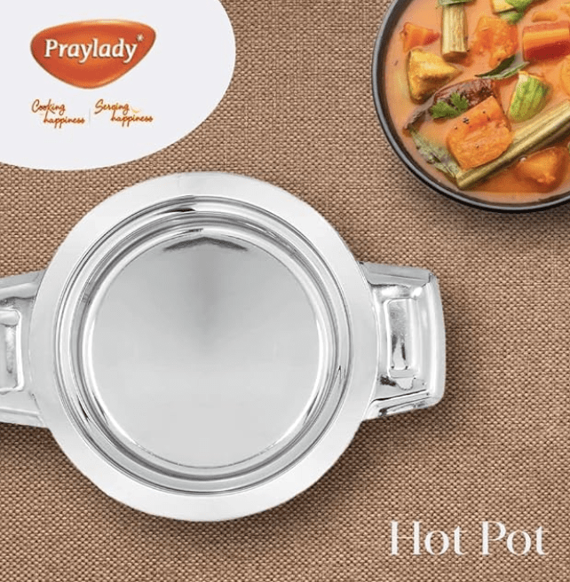 Praylady Regular Hot Pot 5000 ML | Stainless Steel Insulated | Hot Pot | Roti Container | Casserole | 100% Stainless Steel | Heat Durability | Lightweight | Unique Locking System | Specially enhance the look of the Dinning-table | Silver-4