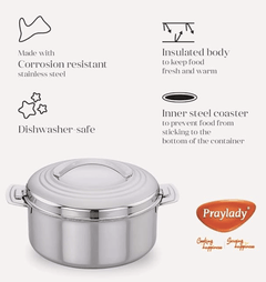 Praylady Regular Hot Pot 5000 ML | Stainless Steel Insulated | Hot Pot | Roti Container | Casserole | 100% Stainless Steel | Heat Durability | Lightweight | Unique Locking System | Specially enhance the look of the Dinning-table | Silver-2