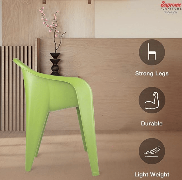 வீடு மற்றும் அலுவலகத்திற்கான சுப்ரீம் ஃபியூச்சுரா பிளாஸ்டிக் நாற்காலிகள் (2 தொகுப்பு, மெஹந்தி கிரீன்) 