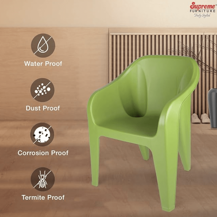 வீடு மற்றும் அலுவலகத்திற்கான சுப்ரீம் ஃபியூச்சுரா பிளாஸ்டிக் நாற்காலிகள் (2 தொகுப்பு, மெஹந்தி கிரீன்) 