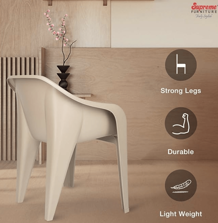 घर और ऑफिस के लिए सुप्रीम फ़्यूचरा प्लास्टिक कुर्सियाँ (2 का सेट, गहरा बेज) 