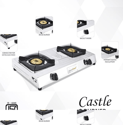 Greenchef Castle Stainless steel Manual Gas stove (2 Burner)