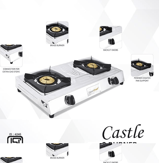 Greenchef Castle Stainless steel Manual Gas stove (2 Burner)
