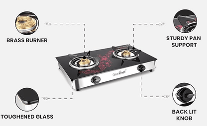 GREENCHEF Crystal Plus 2 Burner Glass Gas Stove (Black , Red), Manual