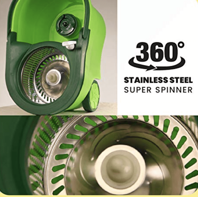 கிரீன்செஃப் ஸ்பின் எம்ஓபி செட் 360 டிகிரி ஸ்டெயின்லெஸ் ஸ்டீல் மோப் செட் (நீலம்) 