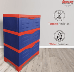 Supreme Fusion-DR-3 Multi-Purpose Plastic Chester with 3 Sliding Drawers Without Mirror for Home and Office (Coke Red & Blue), Standard-3