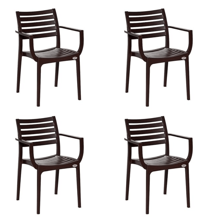 सुप्रीम एम्पायर हेवी ड्यूटी प्लास्टिक चेयर घर, बगीचे, रेस्टोरेंट और ऑफिस के लिए (ग्लोबस ब्राउन, 4 का सेट) 