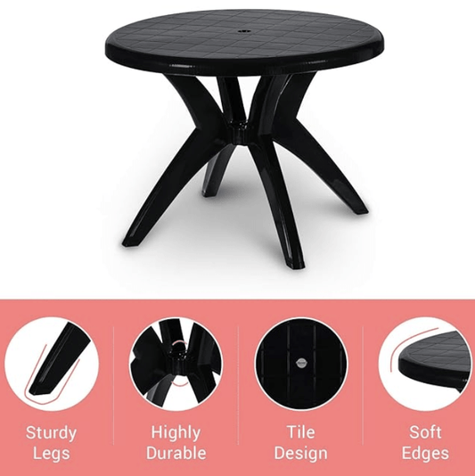 Supreme Marina 4 Seater Plastic Contemporary Round Dining Table for Home (Black)