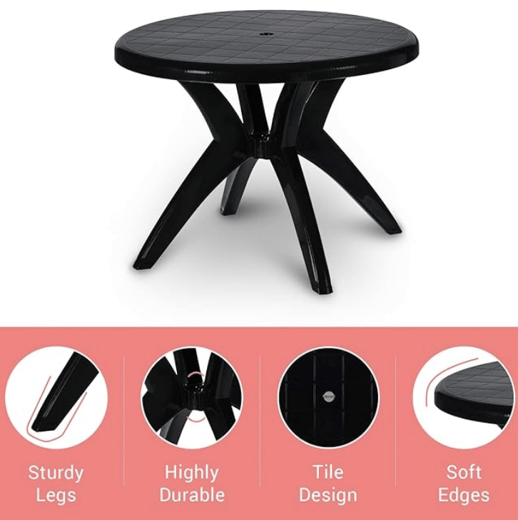 Supreme Marina 4 Seater Plastic Contemporary Round Dining Table for Home (Black)-2