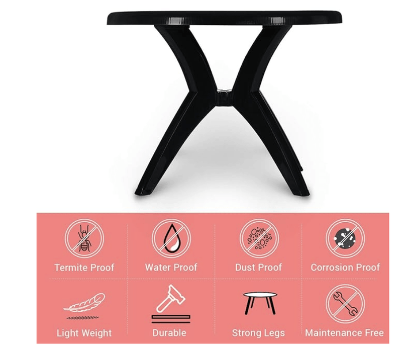 Supreme Marina 4 Seater Plastic Contemporary Round Dining Table for Home (Black)-3