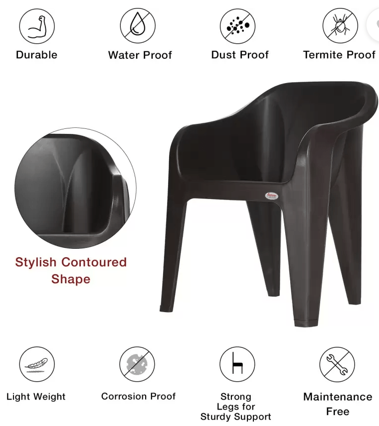Supreme Futura Plastic Chairs for Home and Office (Set of 4, Wenge)-3
