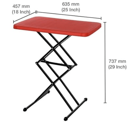 घर से काम करने, अध्ययन, भोजन और बाहर के लिए सुप्रीम सिज़र ऊंचाई-समायोज्य बहुउद्देश्यीय प्लास्टिक टेबल (लाल, फोल्डिंग टेबल, आयताकार) 