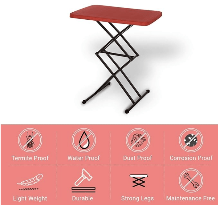 घर से काम करने, अध्ययन, भोजन और बाहर के लिए सुप्रीम सिज़र ऊंचाई-समायोज्य बहुउद्देश्यीय प्लास्टिक टेबल (लाल, फोल्डिंग टेबल, आयताकार) 