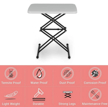 सुप्रीम सिज़र समकालीन ऊँचाई-समायोज्य बहुउद्देश्यीय प्लास्टिक टेबल घर से काम करने, अध्ययन, भोजन और बाहर के लिए (ग्रे, फोल्डिंग टेबल, आयताकार) 
