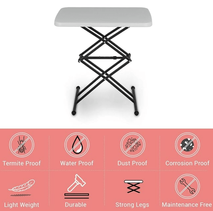 Supreme Scissor Contemporary Height-Adjustable Multi-Purpose Plastic Table for Work from Home, Study, Dining &amp; Outdoor (Grey, Folding Table, Rectangular)-5